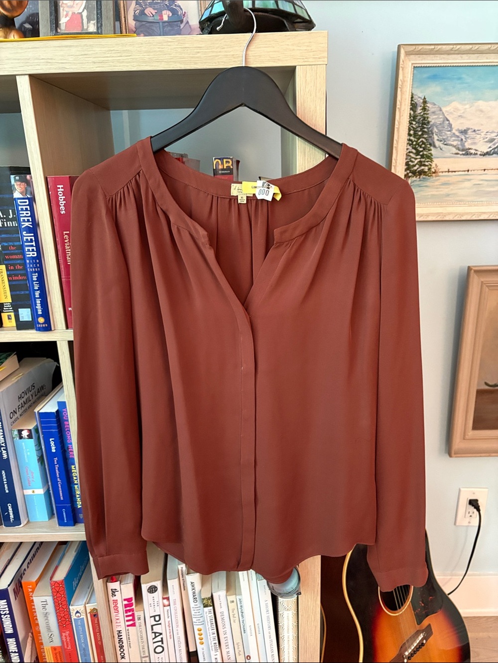Babaton Rust Red Long-Sleeve V-Neck Blouse